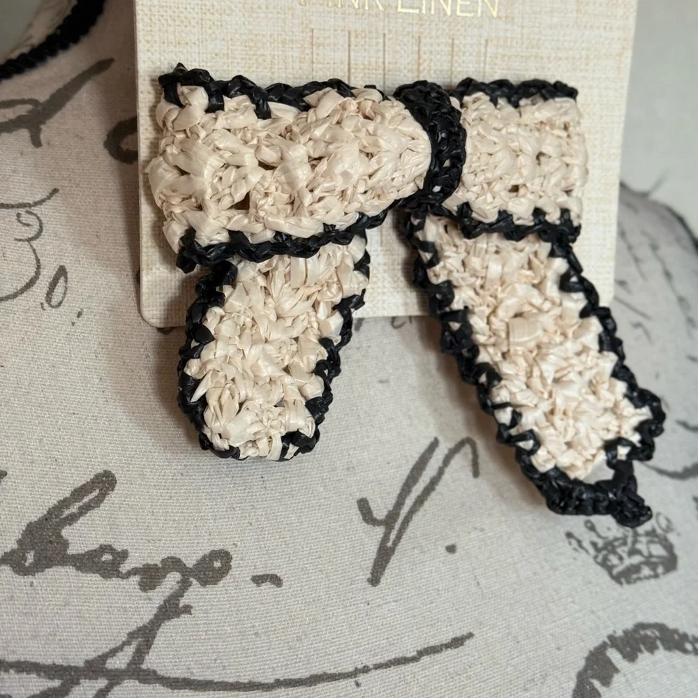 Handwoven Cream and Black Bow Hair Clip